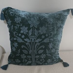 Johnny Was Talitha Teal Floral Velvet Embroidered Pillow